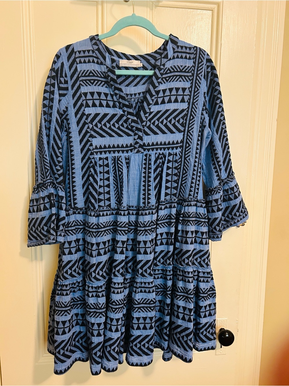 Devotion TWINS Blue & Black Geometric Tiered Mini Dress